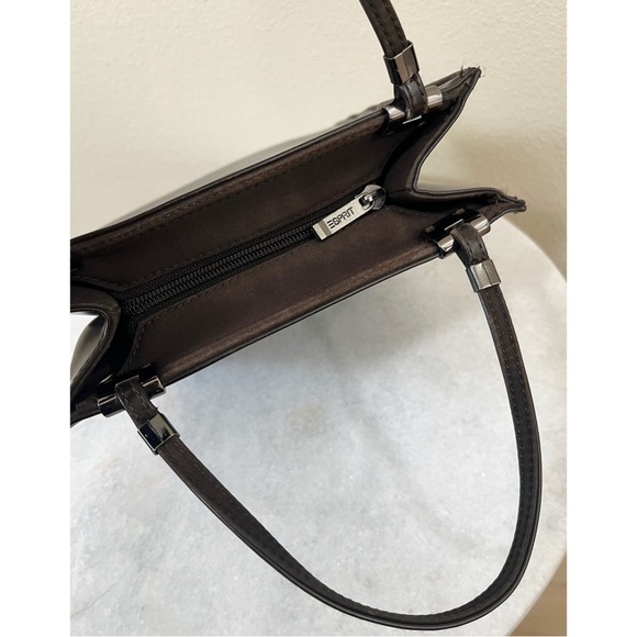 Vintage 90s Y2K Esprit Brown Faux Leather Mini Top Handle Box Bag - Picture 6 of 9